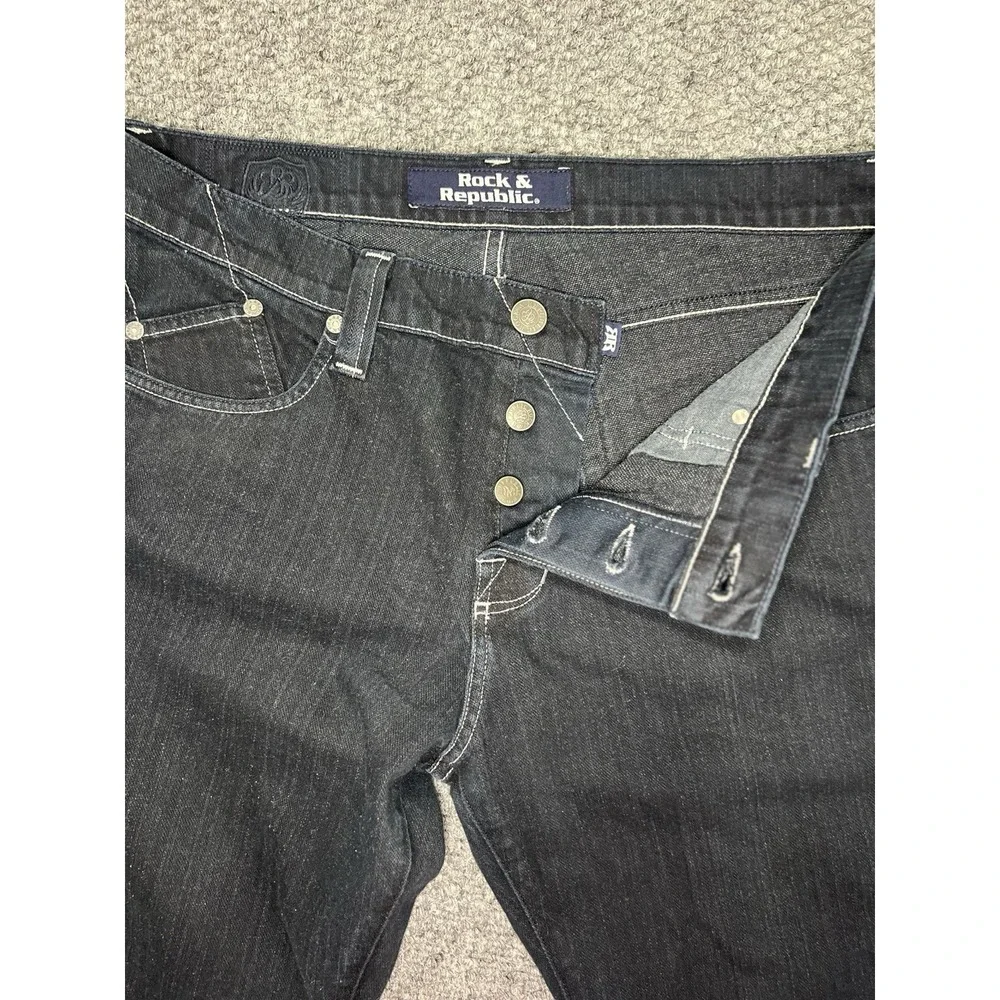 Rock & Republic Men's Dark Blue Dark Wash Straight Denim Jeans Regular Fit 36x26
